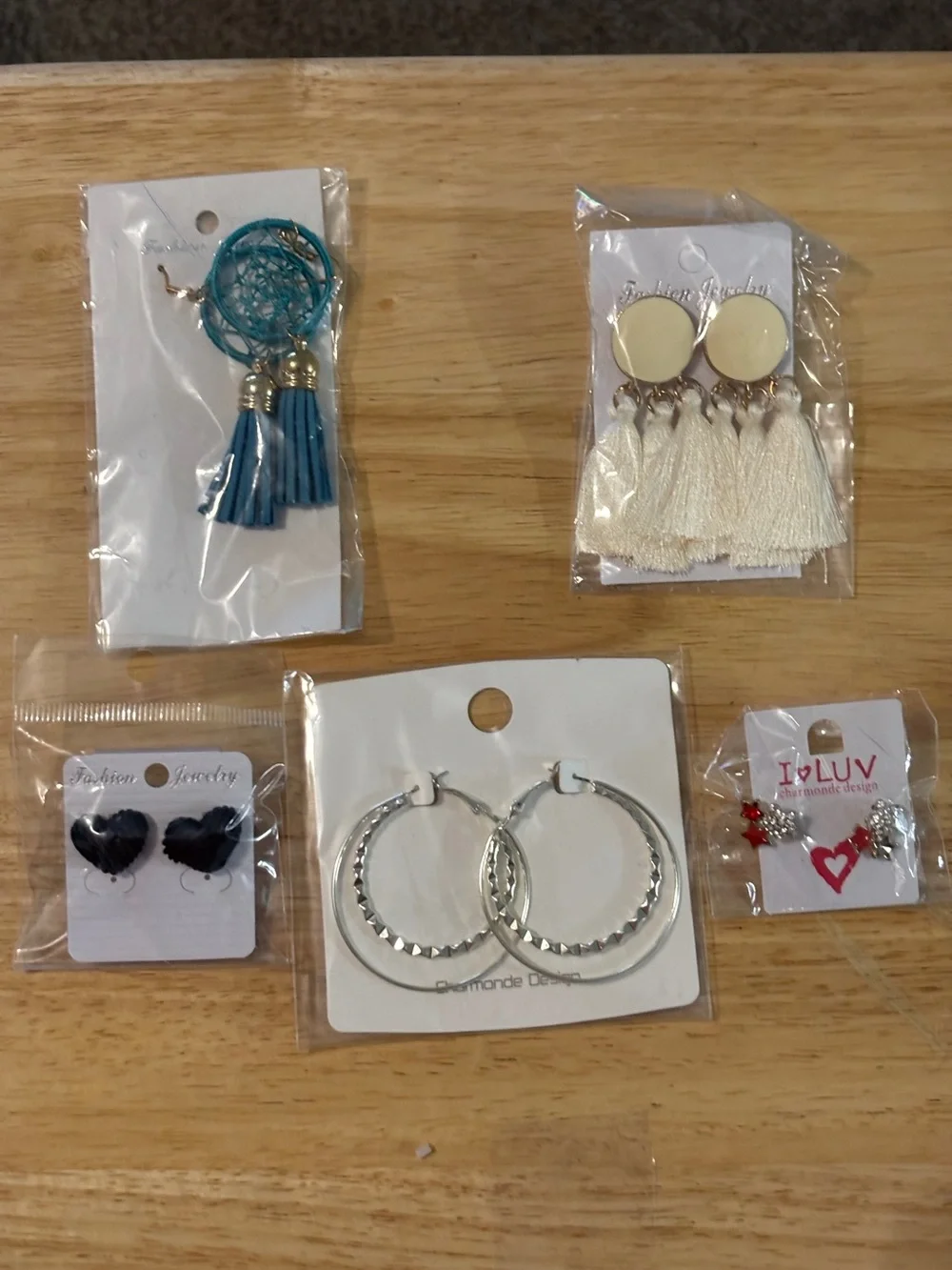 Teal Tassel Dreamcatcher Earrings & Cream Tassel Drop Set by